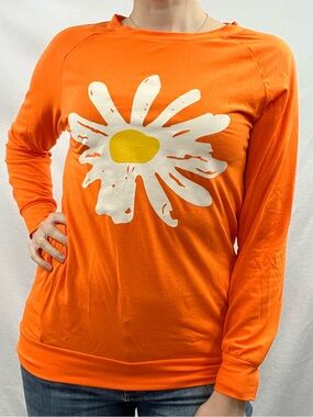 MISSLOOK Orange Long Sleeve Tee with White Daisy